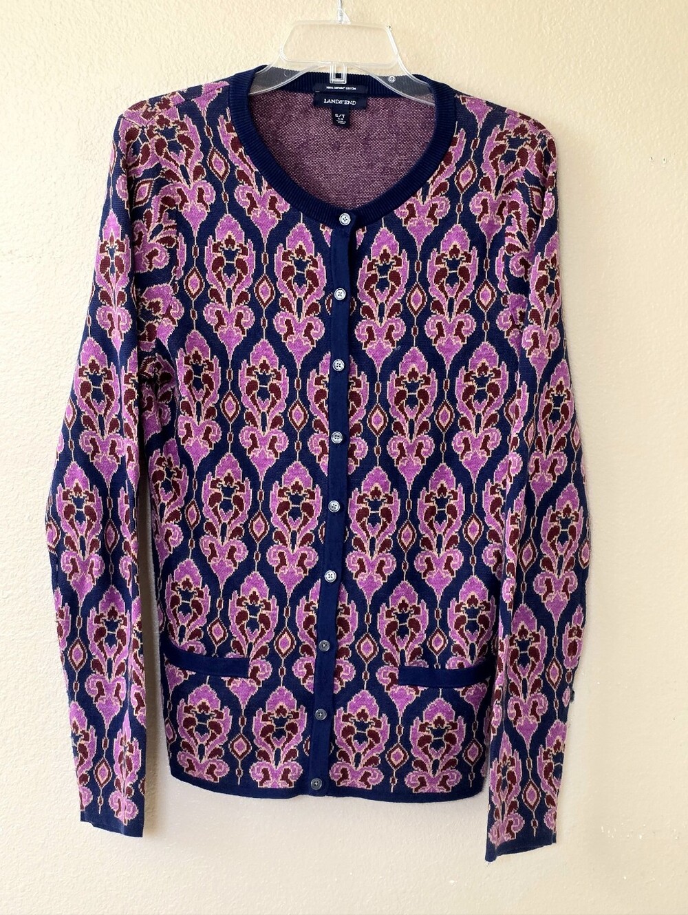 Lands End Womens Supima Cotton Floral Jacquard Cardigan - Size Small